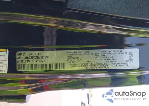 2021 Jeep Wrangler Unlimited High Altitude 4X4 z USA, uszkodzony, nr VIN 1C4HJXEMXMW815510